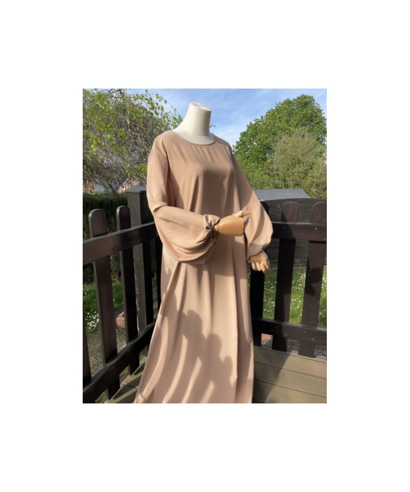 Abaya manche ballon beige
